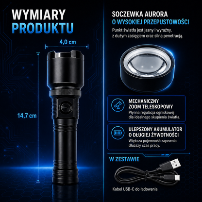 XenonPro Basic™ – mocna latarka LED z zoomem i ładowaniem USB-C